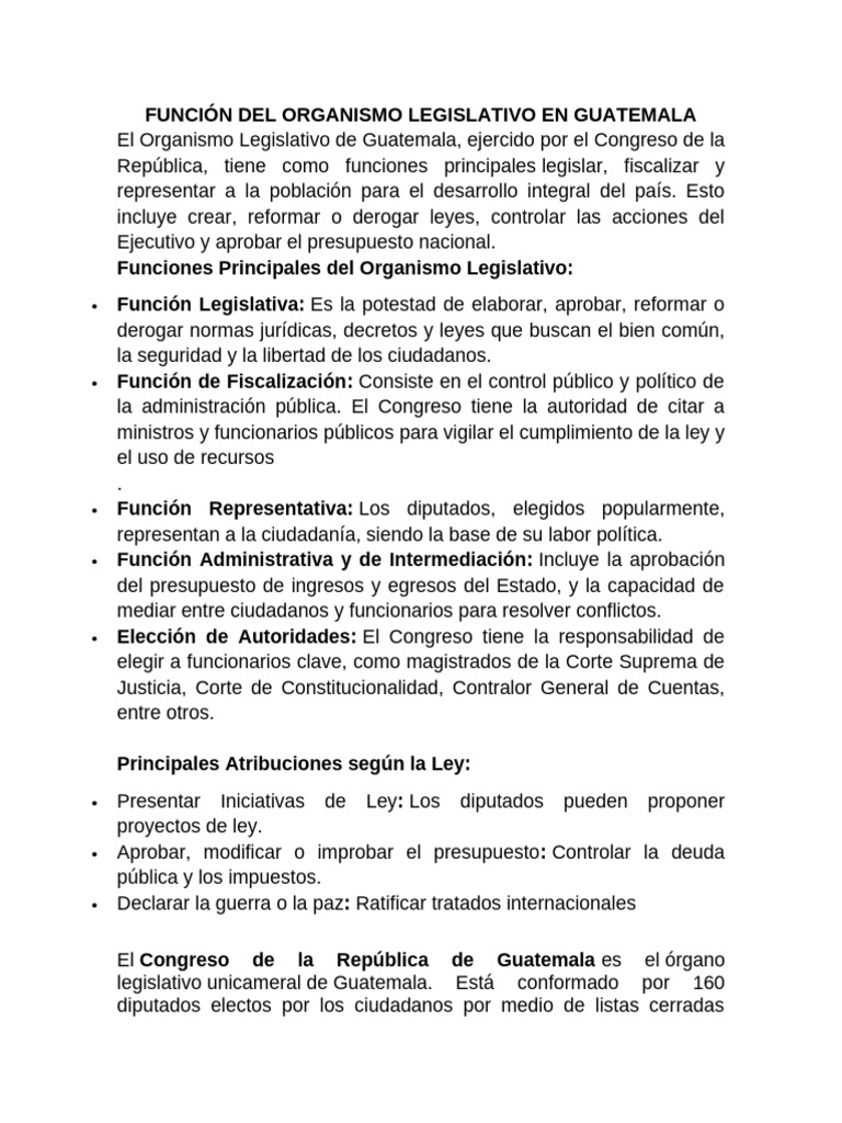 Función Del Organismo Legislativo en Guatemala | PDF | Legislador ...