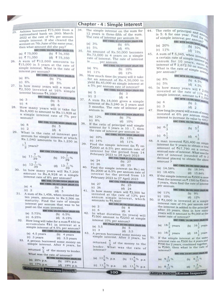 Simple Intrest Aditya Ranjan 6500+ Pyq | PDF
