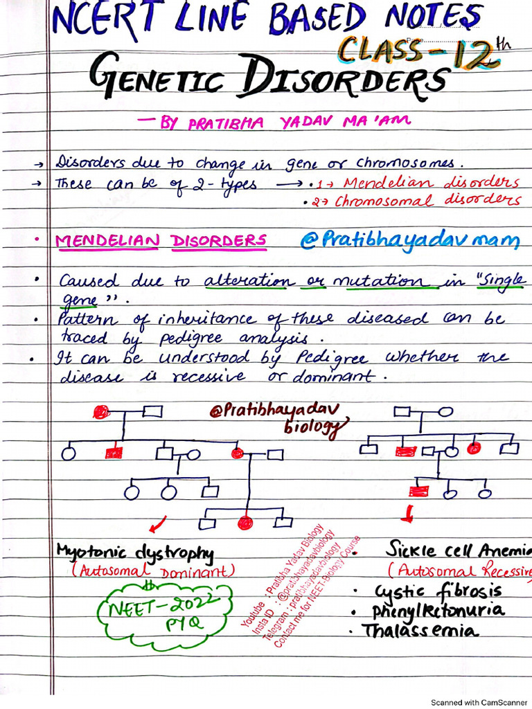 Xii Ch 4 All Genetic Disorders Py Mam Ncert Short Notes PDF | PDF