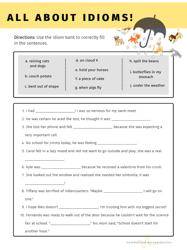 Idioms Worksheet FREEBIE | PDF