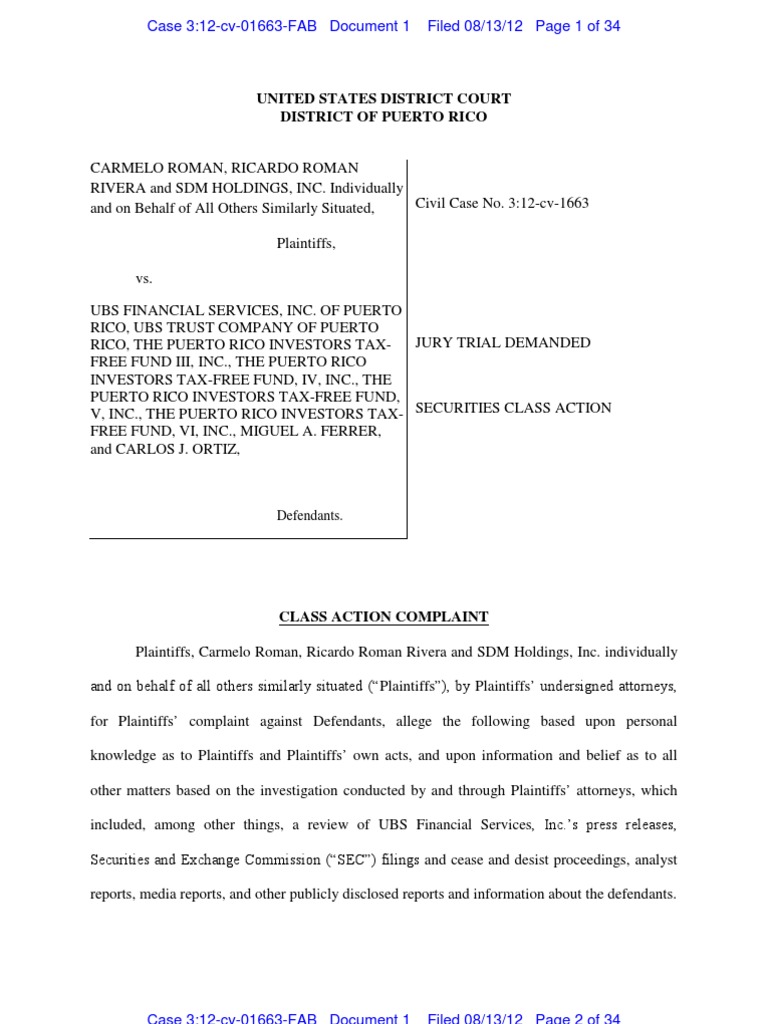 Demanda Clase UBS Fraude NotiCel PDF Sec Rule 10b 5 Market Liquidity