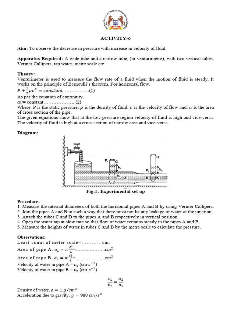Activity 6 Venturimeter | PDF | Fluid Dynamics | Flow Measurement