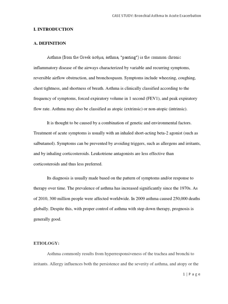 CASE STUDY Bronchial Asthma in Acute Exacerbation Etiology PDF