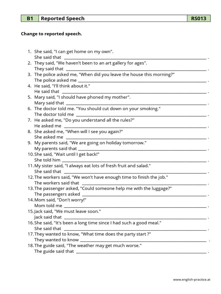 Reported Speech Exercises Editable (R) | PDF | Chess Theory | Chess