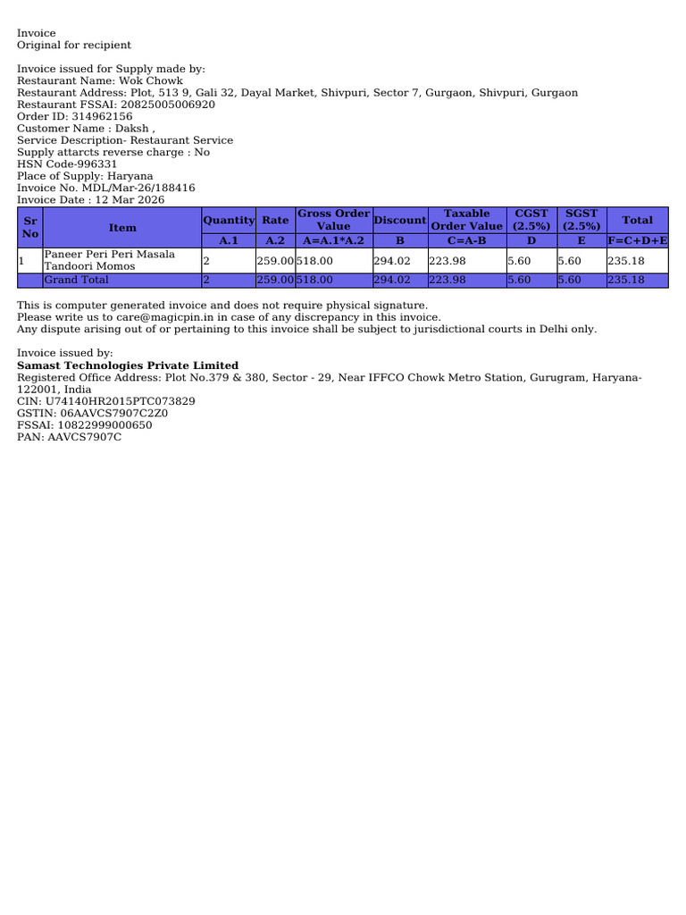 Magicpin Invoice | PDF