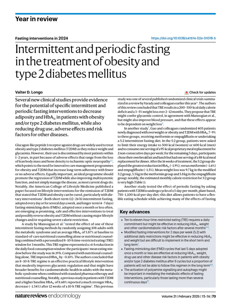 Intermittent and periodic fasting in the treatment of obesity and type ...