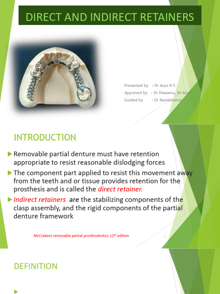 Direct and Indirect Retainers | PDF | Dental Anatomy | Dentistry