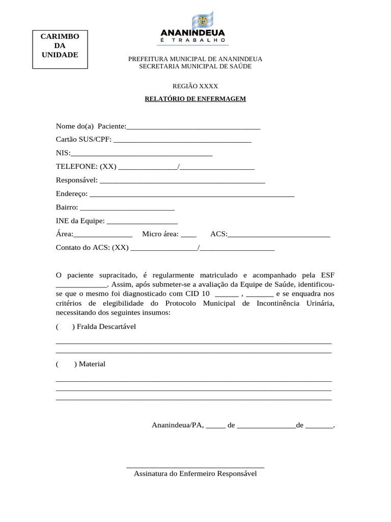 Modelo de Relatório de Enfermagem | PDF