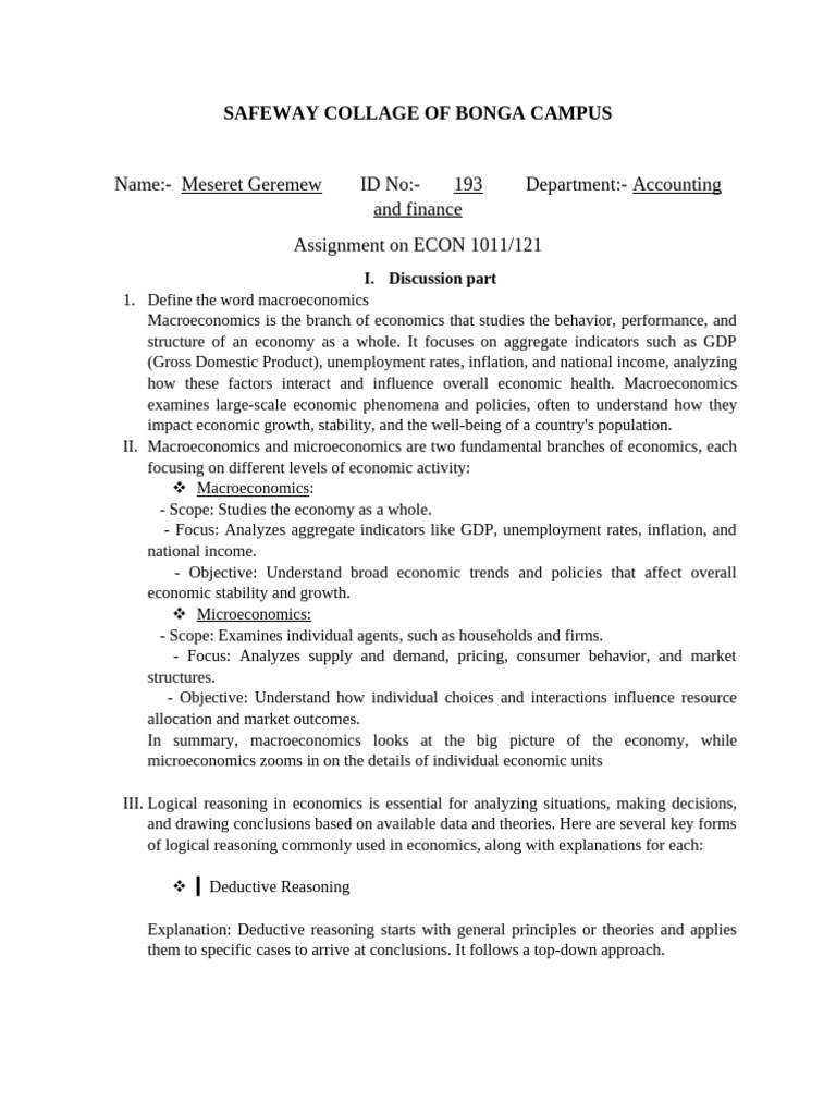 Safeway Collage of Bonga Campu1 Econ | PDF | Macroeconomics | Demand
