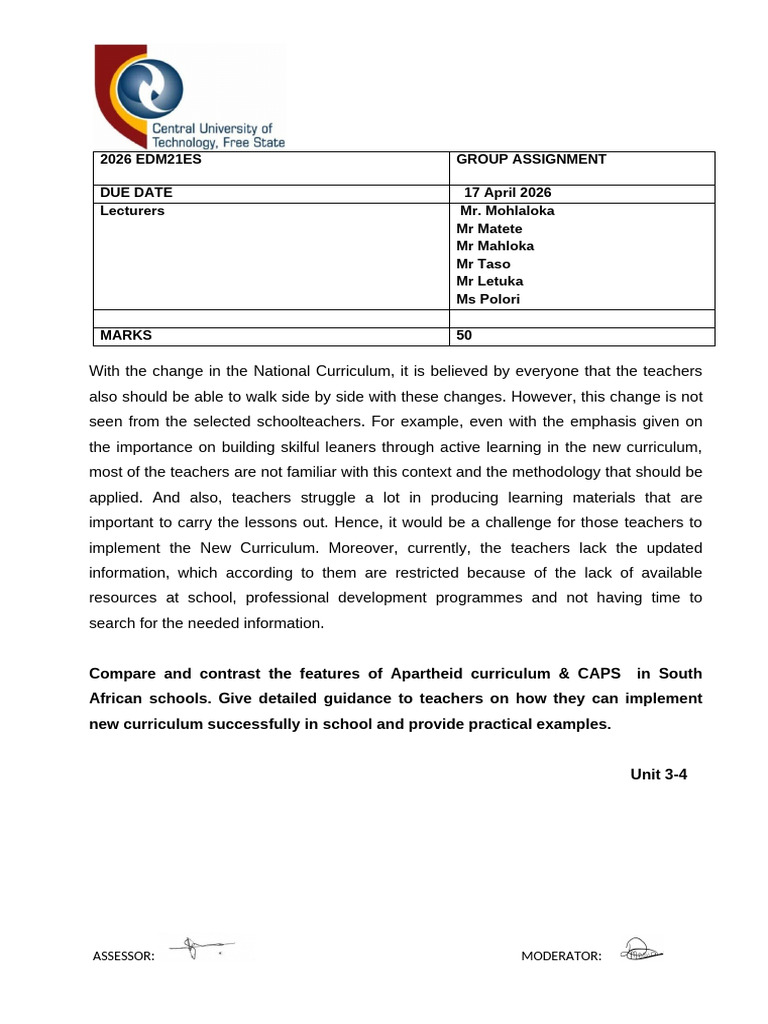2026 Edm21es Group Assignment 2026 Copy (1) | PDF | Curriculum | Teachers