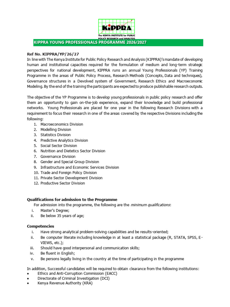 Kippra-sponsored Young Professionals Programme (2026-2027) | PDF