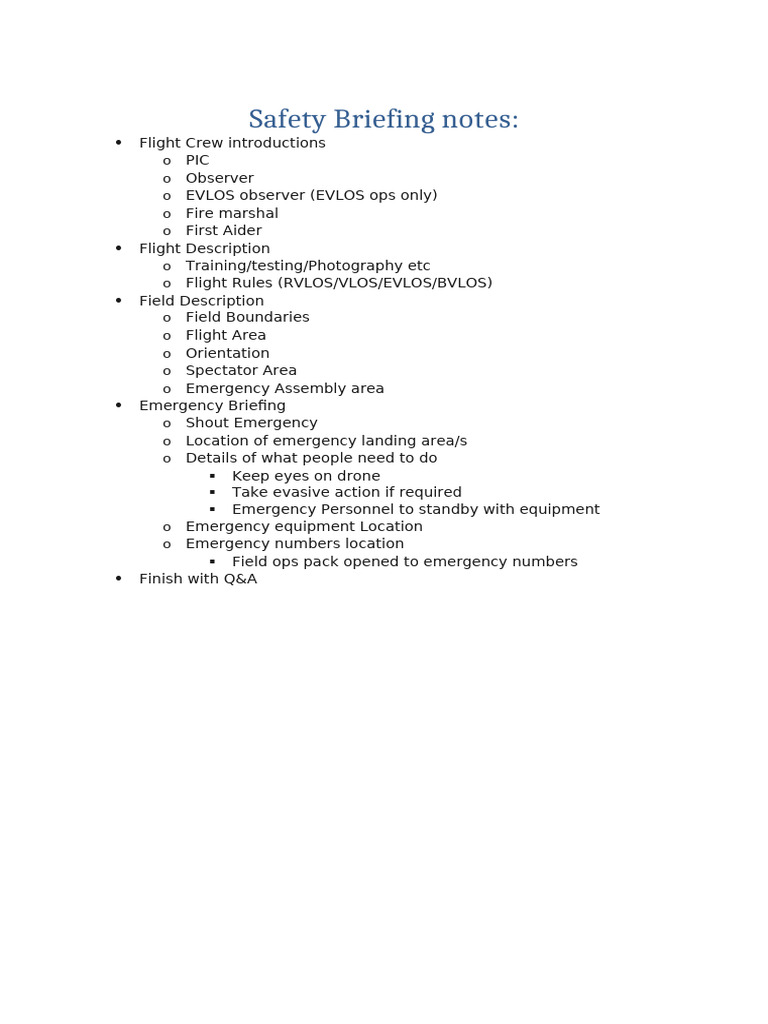 Safety Briefing Guidlines | PDF