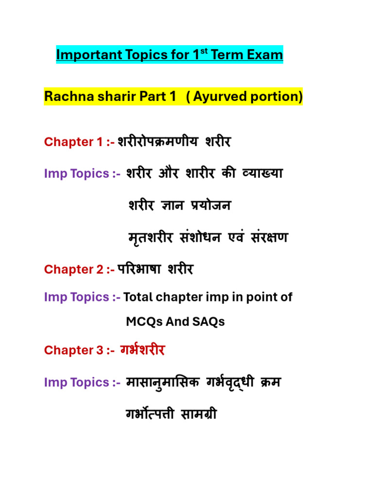 Rachna Sharir 1st Term Imp Topics | PDF