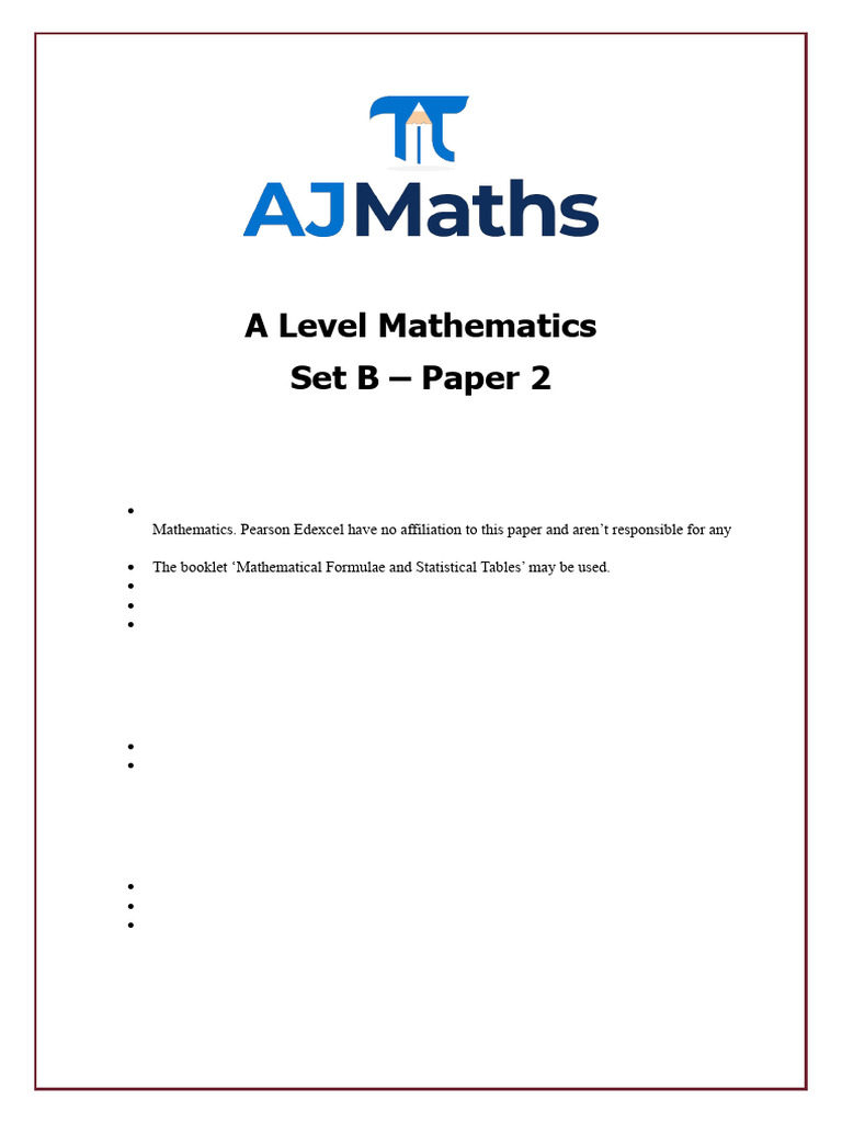 A Level Maths Set b Paper 2 (2) | PDF | Elementary Mathematics ...