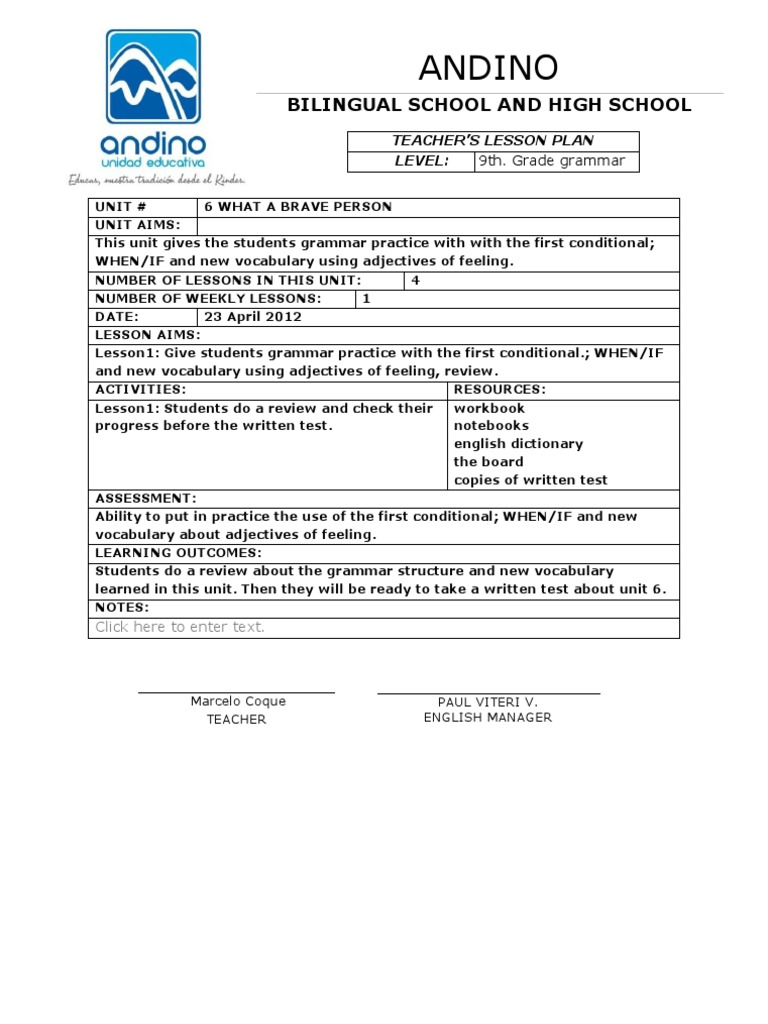9th Grade English Grammar Lesson Plan | PDF | Career & Growth ...