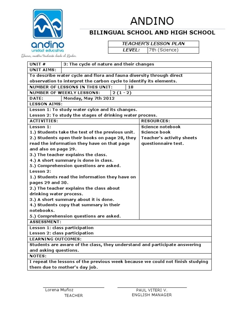 Weekly Science Plan (May 14th - 18th) | PDF | Wellness | Science ...