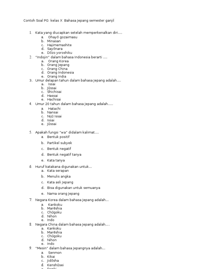 Contoh Soal Bahasa Jepang Kelas Xi Semester 1 - Contoh ...