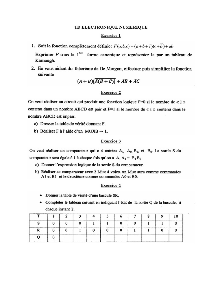 Td1 Electronique Numerique Tts | PDF