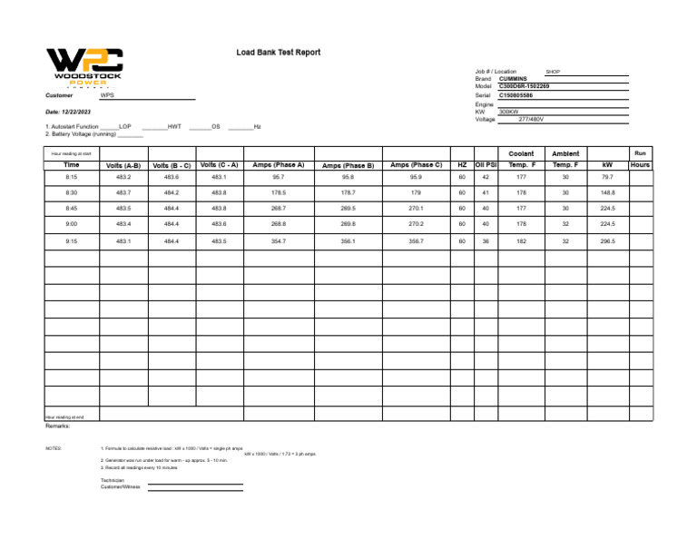 03051 300 KW Cummins Load Test Report | PDF | Electromagnetism | Power ...