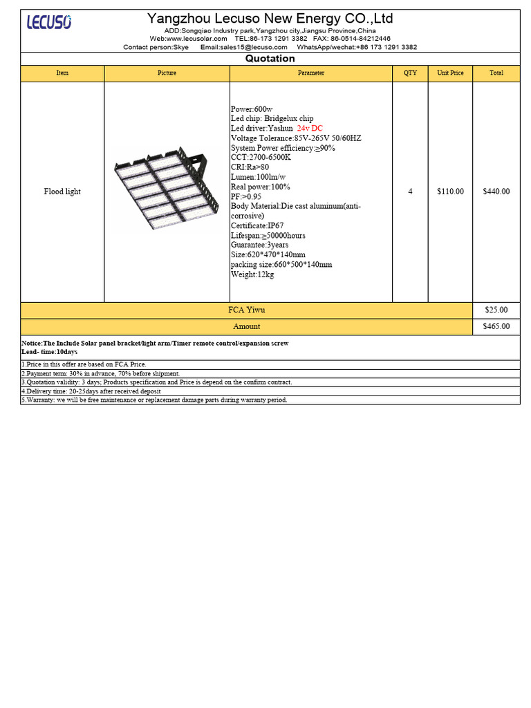600w Led Flood Light Quotation 2026.4.15 | PDF | Electric Power ...
