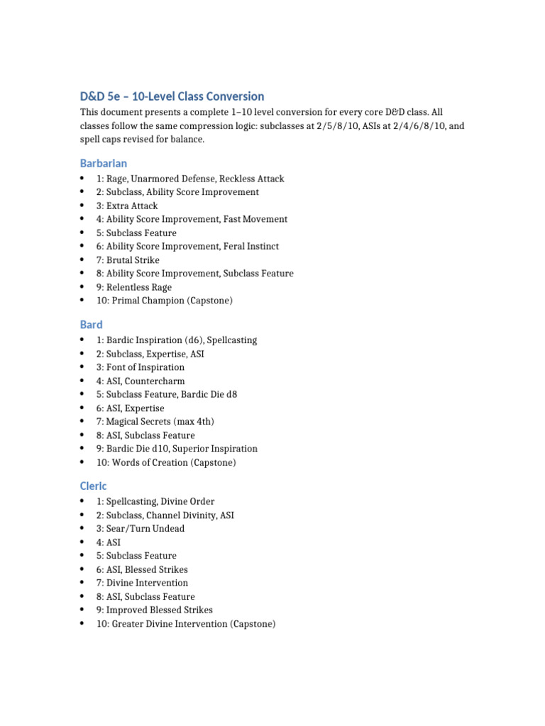DnD 10 Level All Classes | PDF | D20 System | Gary Gygax Games