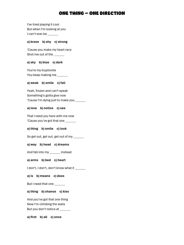 One Direction One Thing Fill the Gaps | PDF