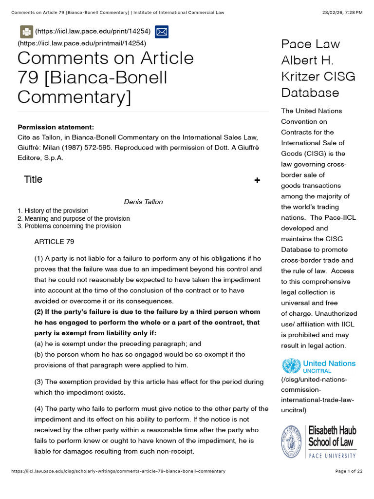 Comments on Article 79 [Bianca-Bonell Commentary] Institute of ...