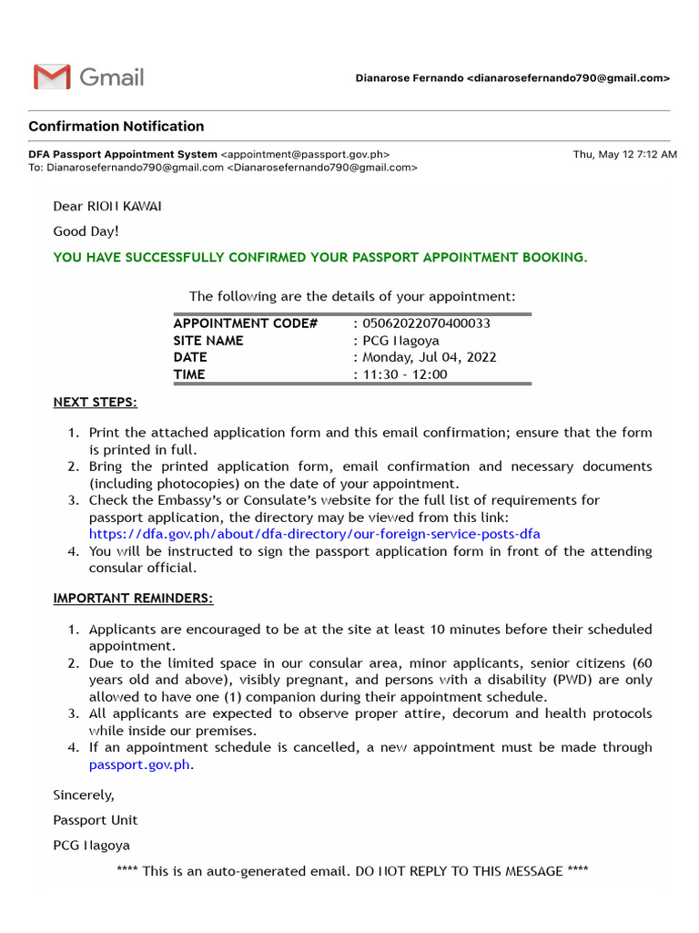 Confirmation Notification | PDF