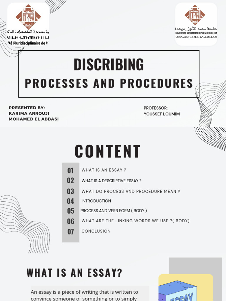 Describing Process and Procedure Presentation | PDF | Essays | Verb