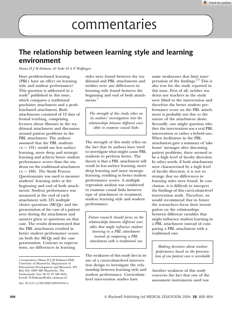 Medical Education - 2004 - Dolmans - The Relationship Between Learning ...