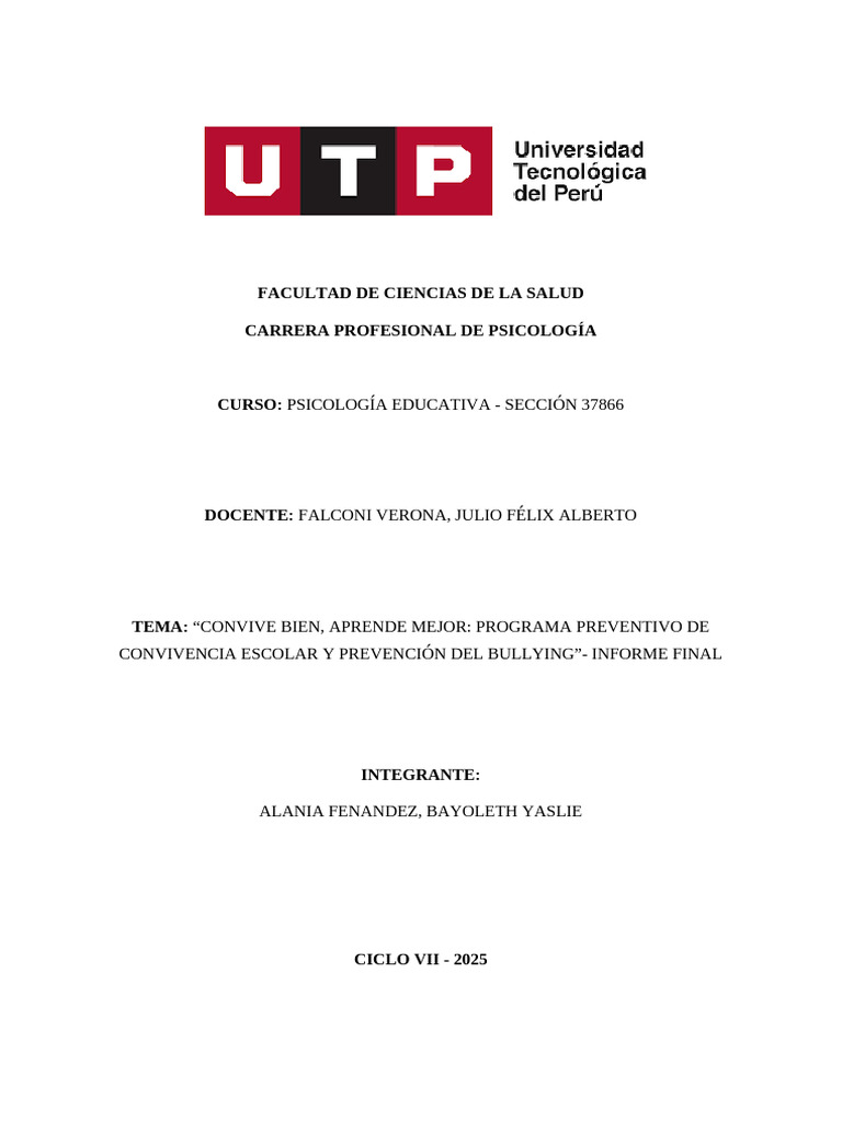 informe final educativa - bayoleth alania | PDF | Las emociones ...