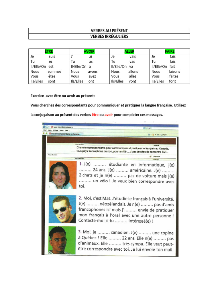 Révision VERBES Au Présent Irreguliers Et en ER | PDF | Verbe | Équateur