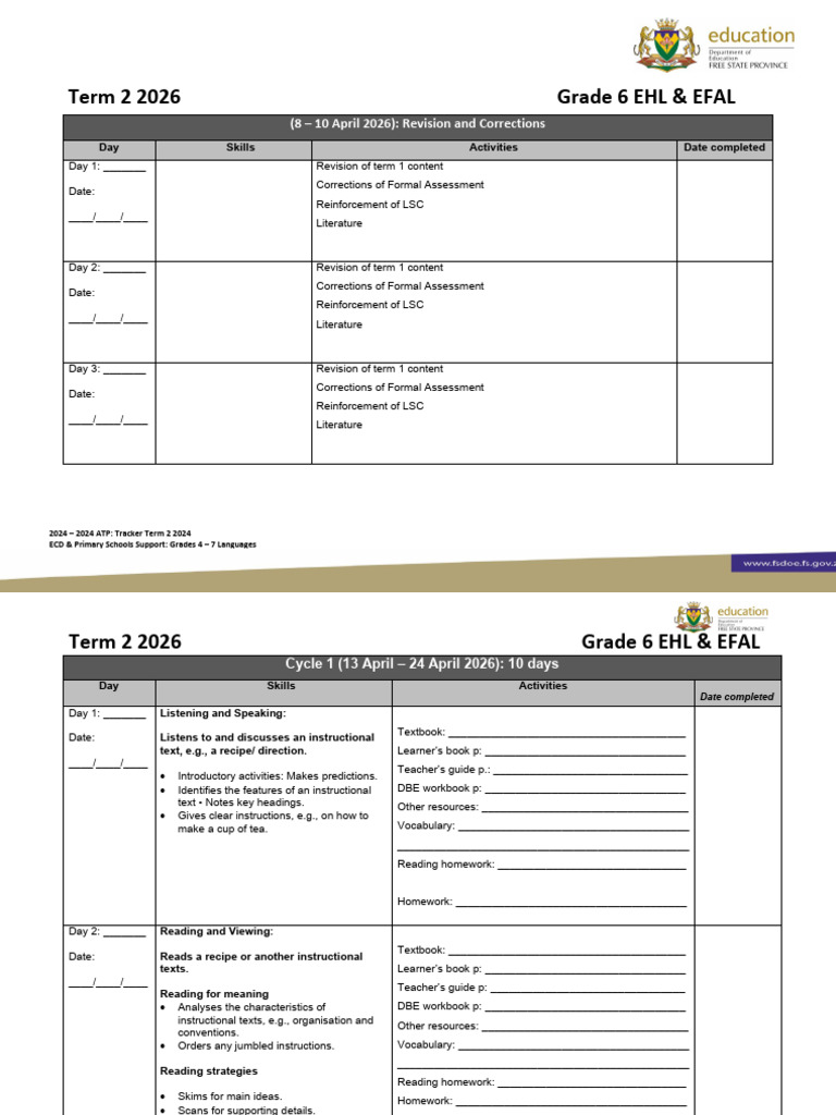 6.1 Grade 6 EHL & EFAL_2025 - 2026 ATP_ Tracker Term 2 2026 | PDF ...