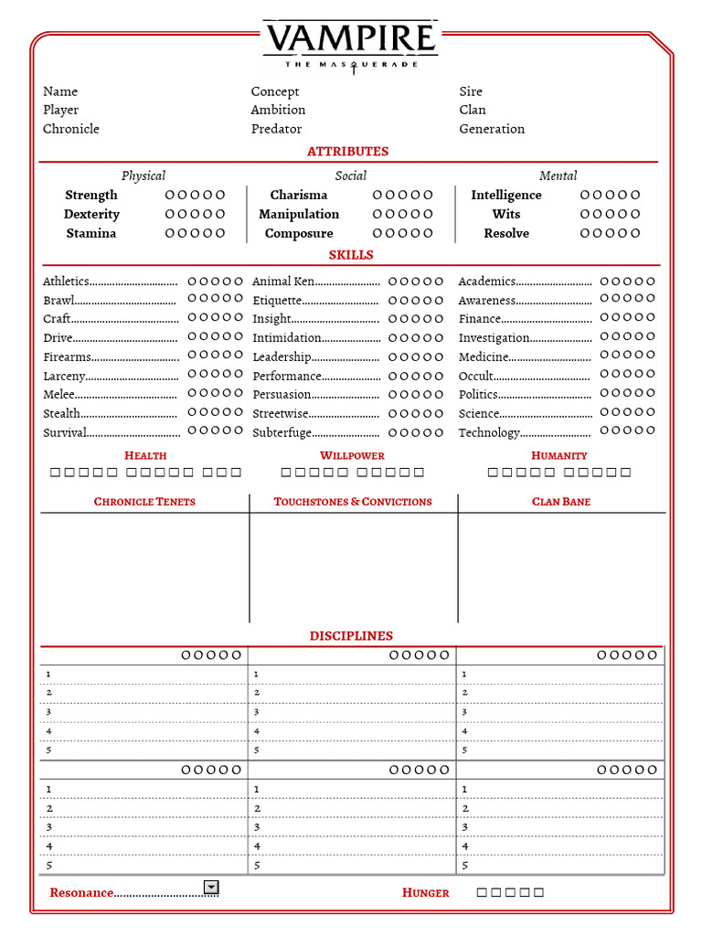 Ficha Vampire - V5 | PDF