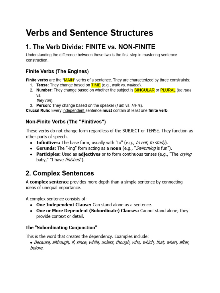 Verbs and Complex Sentences | PDF