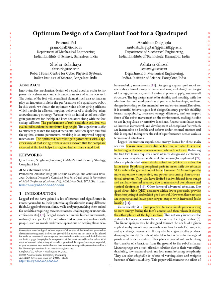 Optimum Design of a Compliant Foot for a Quadruped | PDF | Mechanical ...
