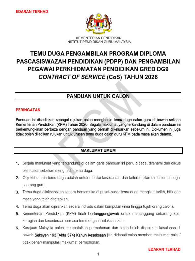 1) Panduan Untuk Calon Temu Duga Pdpp & Cos_copy | PDF