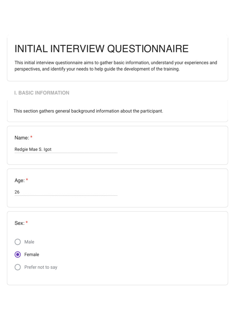 Initial Interview Questionnaire | PDF | Communication | Team Building