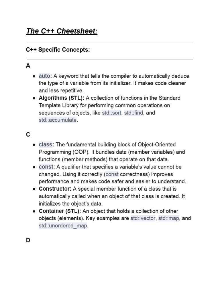 The Cpp Cheatsheet | PDF | C++ | Computer Science