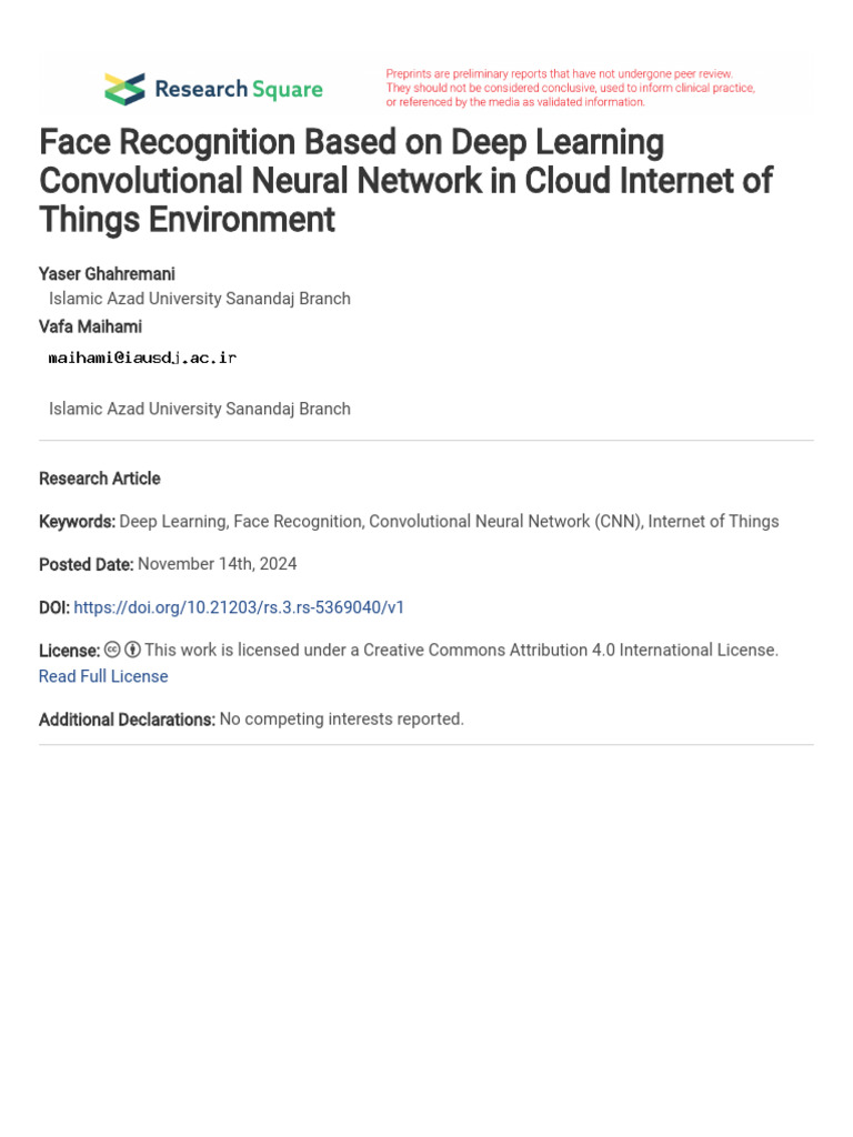Face Recognition Based on Deep Learning Convolutio | PDF | Internet Of ...