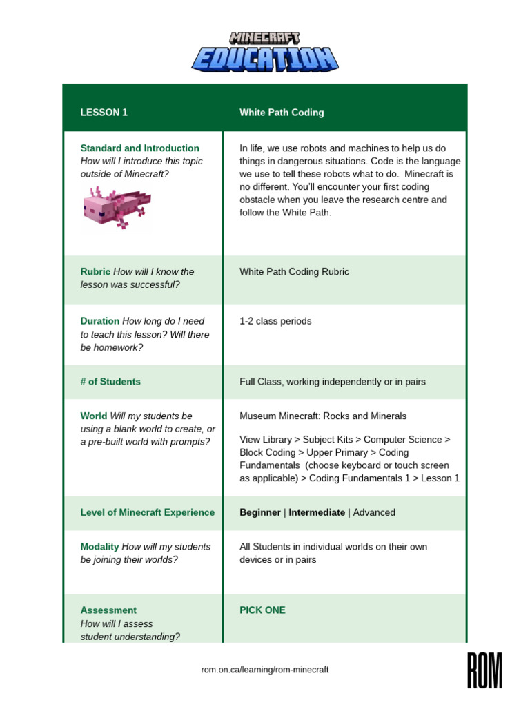 Lesson 1 - MMR&M - Lesson Plan - White Path Coding | PDF | Computer ...