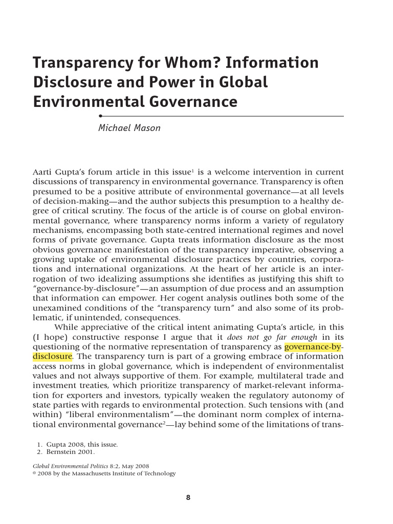 Transparency in Global Environmental Governance | PDF | Governance ...