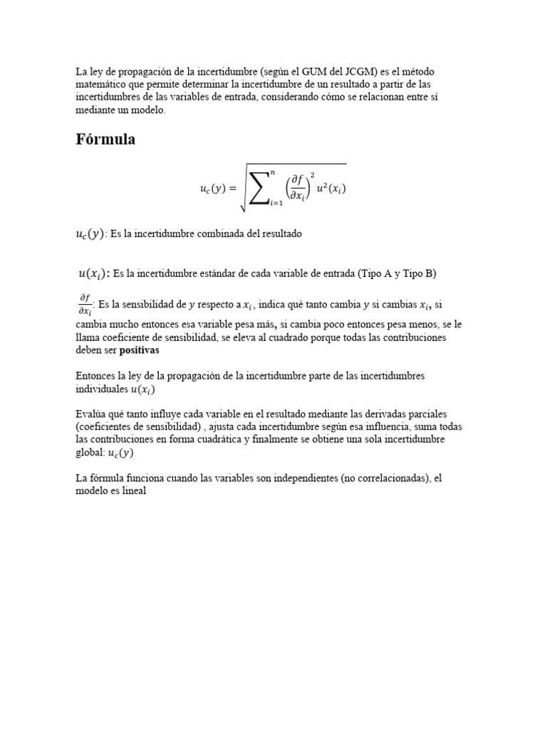 La ley de propagación de la incertidumbre | PDF