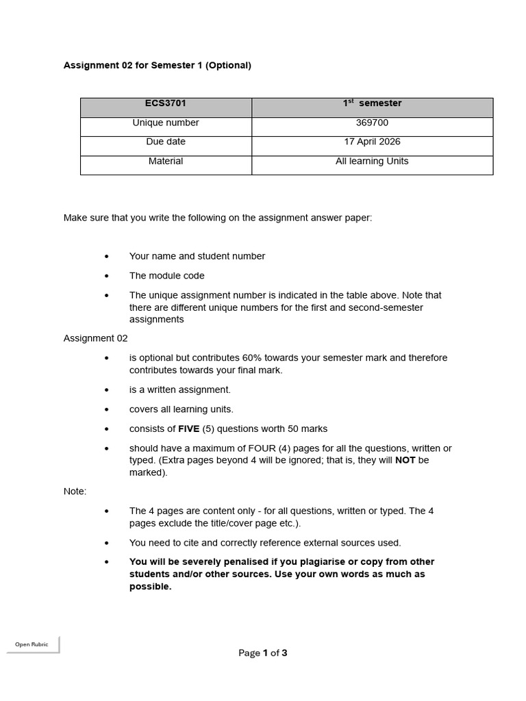 ECS3701_2026 Sem 1_Assessment 02 | PDF | Central Banks | Monetary Policy