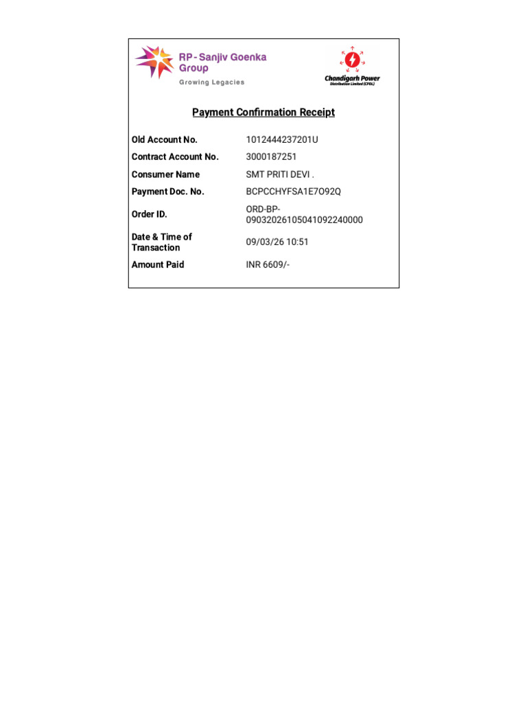 Bill Payment Confirmation Receipt | PDF