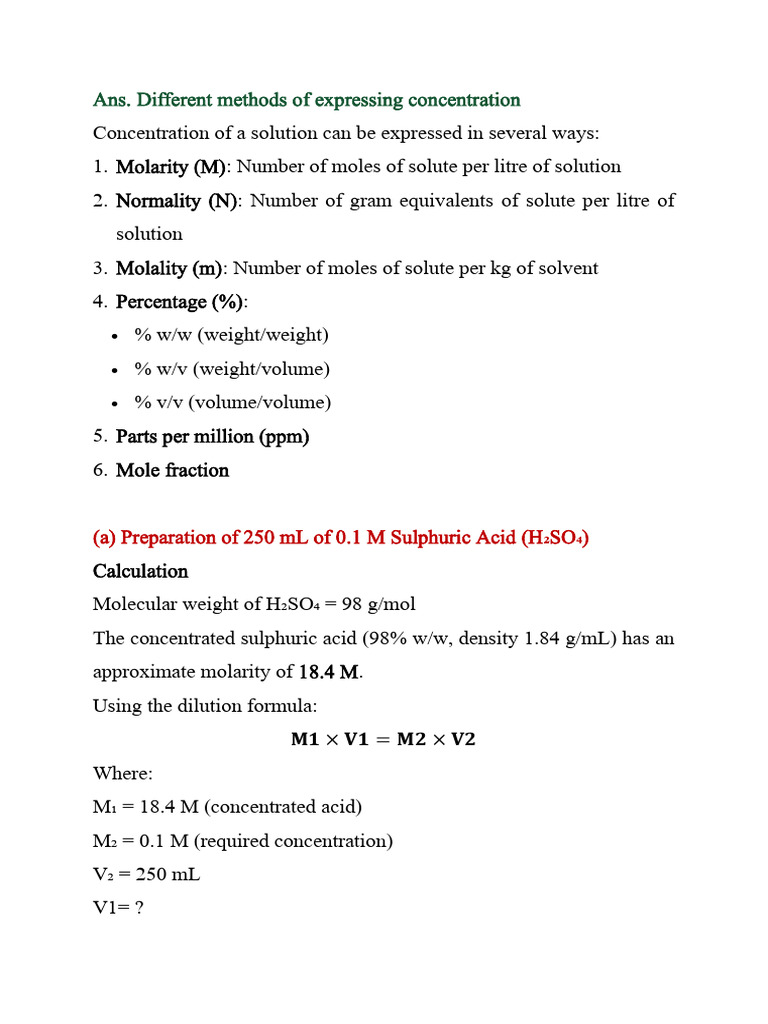 Different Methods of Expressing Concentration | PDF | Concentration ...