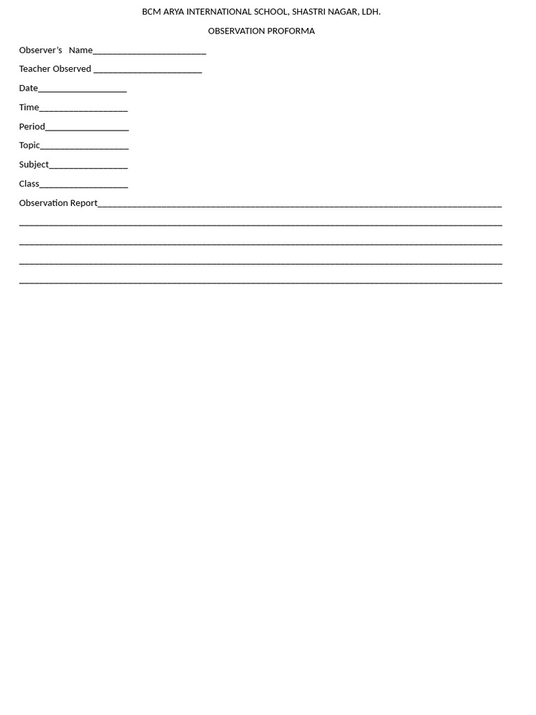 Observation Proforma | PDF