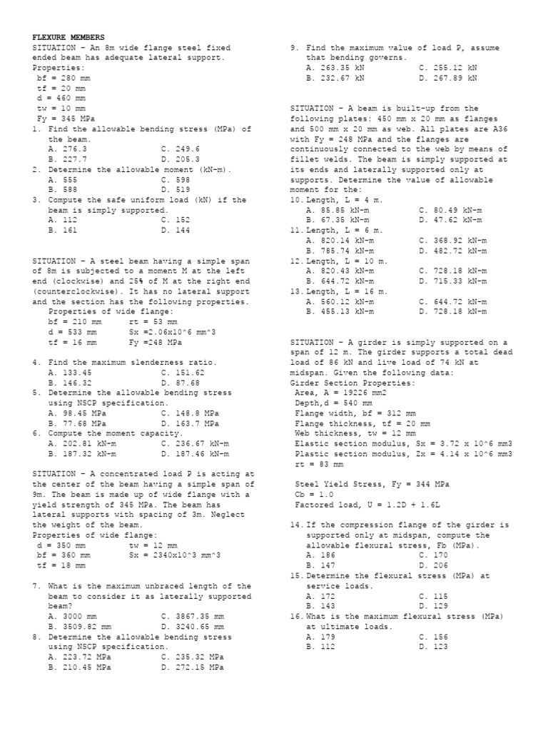 Steel Design Flexure Members (Assignment) | PDF | Bending | Beam ...