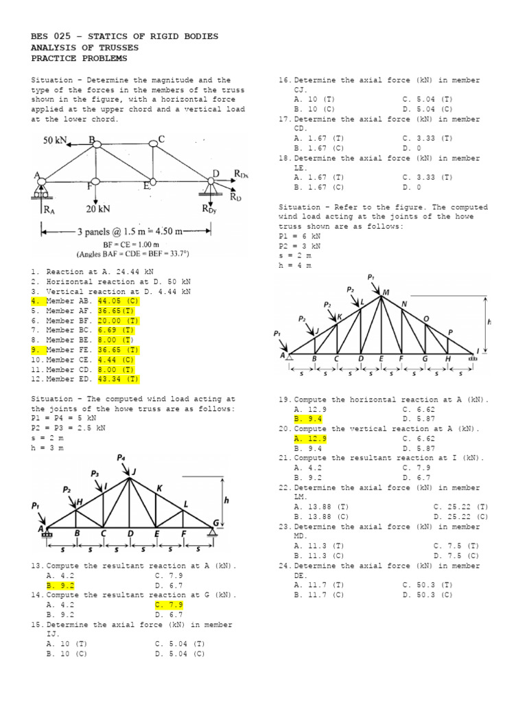 Statics - Truss Analysis | PDF | Truss | Chess Theory