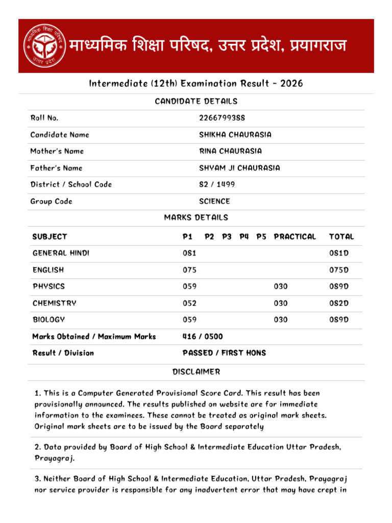 Intermediate (12TH) Examination Result - Result Dashboard | PDF